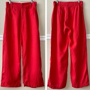 100% Linen Wide Straight Leg Pants Red Size 10